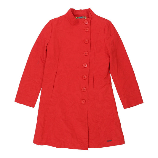 Vintage Desigual Floral Coat - Medium Red Cotton