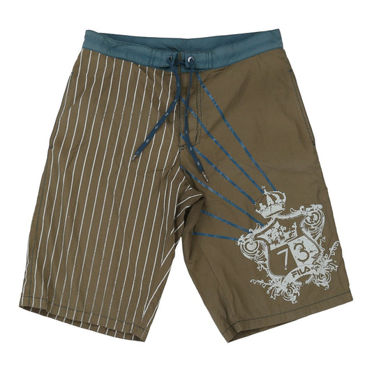 Vintage Fila Swim Shorts - Small Khaki Cotton Blend