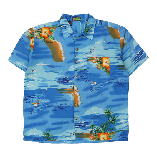 Vintage Unbranded Hawaiian Shirt - Large Blue Polyester