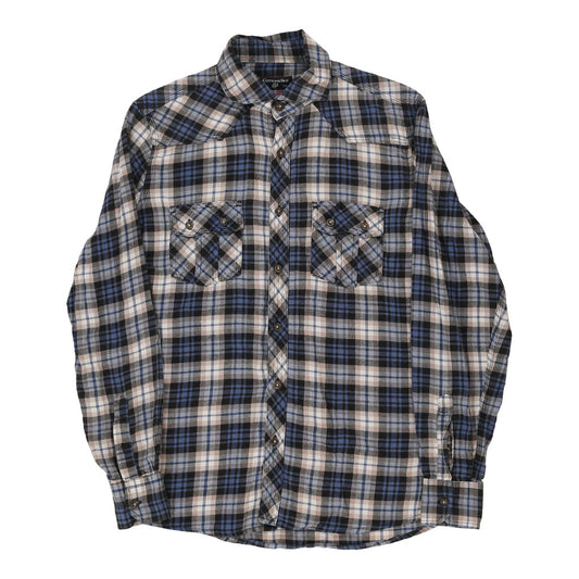 Vintage Cotton & Silk Checked Flannel Shirt - Medium Blue Cotton Blend