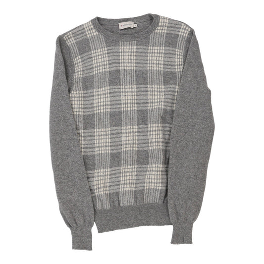 Vintage Moncler Checked Jumper - Small Grey Wool