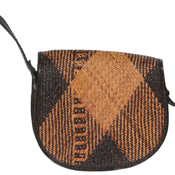 Vintage brown Leather & Rattan Crossbody Bag - womens no size