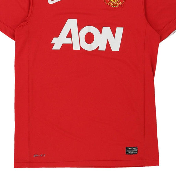 Pre-Loved red Manchester United F.C. 2011-12 Nike Football Shirt - mens small
