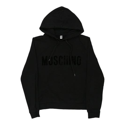 Vintage Moschino Spellout Hoodie - Small Black Cotton Blend
