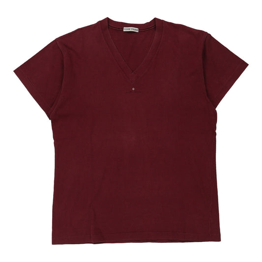 Vintage Osti Stone Island V-neck T-Shirt - XL Burgundy Cotton