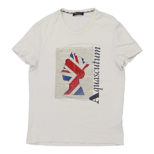 Vintage Aquascutum Graphic T-Shirt - Medium White Cotton