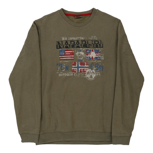 Vintage Napapijri Graphic Sweatshirt - XL Green Cotton Blend