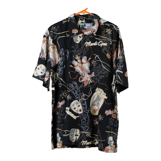 Vintage Blue Water Floral Hawaiian Shirt - Large Black Viscose Blend