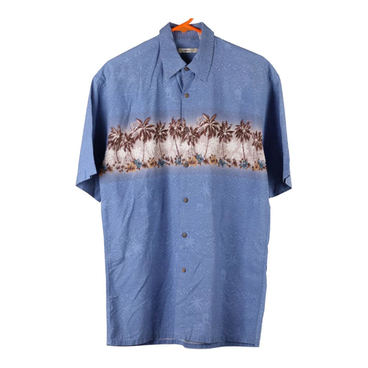 Vintage Campia Graphic Hawaiian Shirt - Medium Blue Viscose Blend
