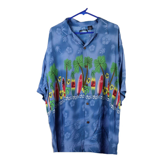 Vintage Blue Slay Graphic Hawaiian Shirt - XL Blue Viscose Blend