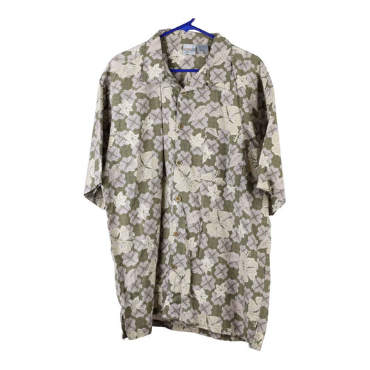 Vintage Unbranded Floral Hawaiian Shirt - 2XL Khaki Viscose Blend