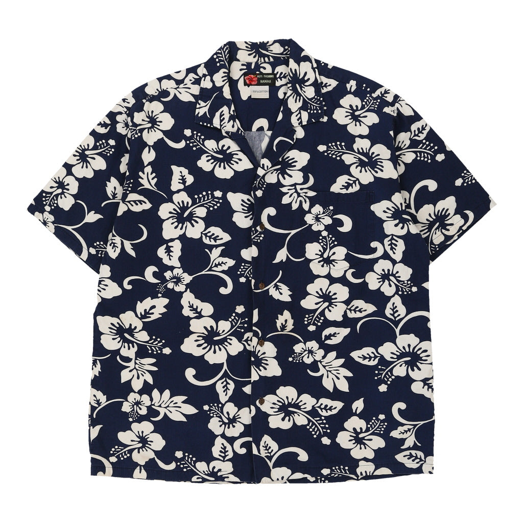 Fashion Hawaii Hawaiian Shirt - Large Navy Cotton – Thrifted.com