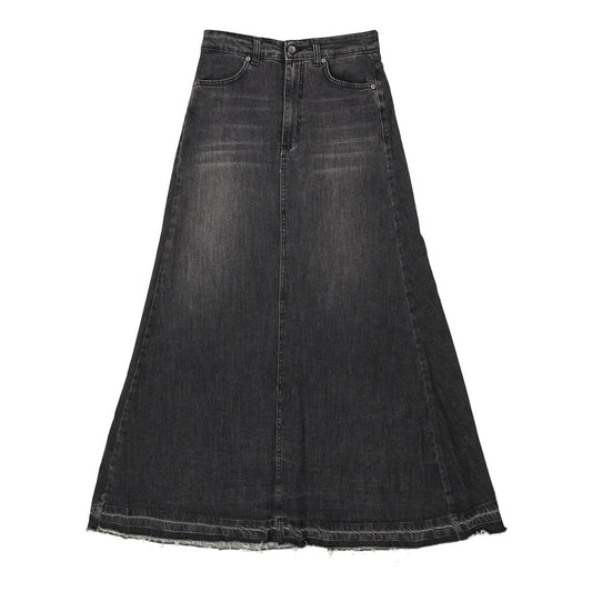 Vintage Souvenir Maxi Denim Skirt - 28W UK 8 Black Cotton