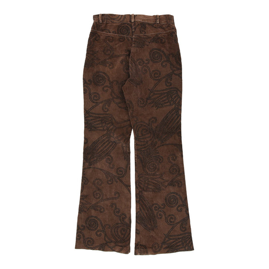 Vintage Glitter pattern Maille Demouiselle Boot Cut Cord Trousers - 29W UK 10 Brown Cotton