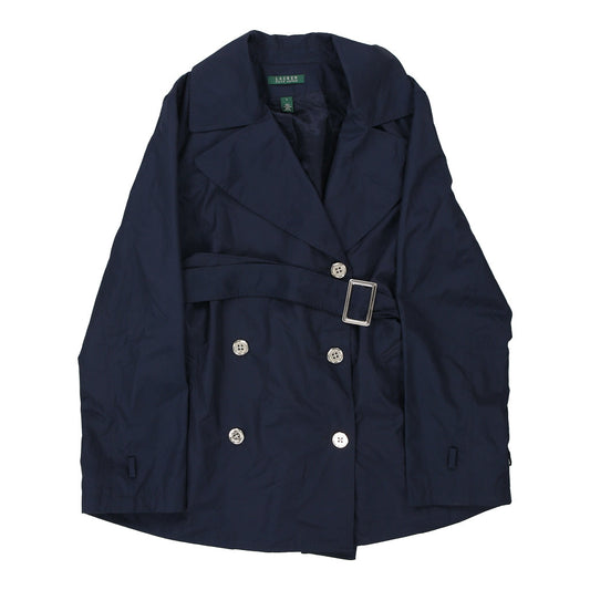 Vintage Ralph Lauren Trench Coat - Large Navy Polyester Blend