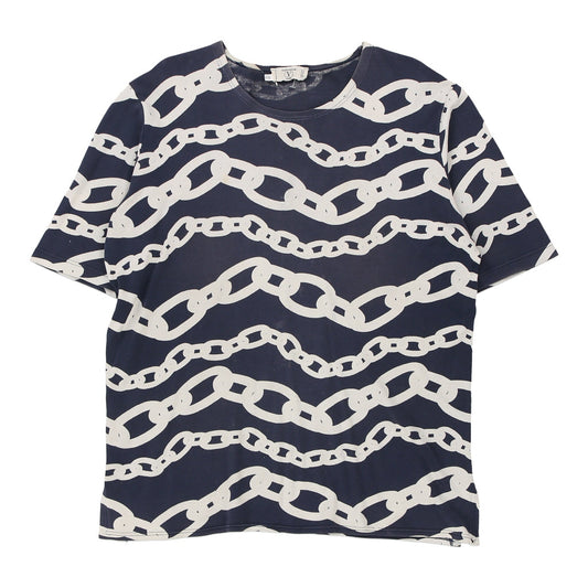 Vintage Valentino Graphic T-Shirt - Large Navy Cotton Blend
