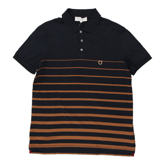 Vintage Salvatore Ferragamo Striped Polo Shirt - Large Black Cotton