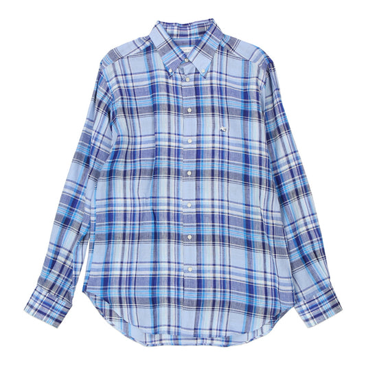 Vintage Etro Checked Shirt - Large Blue Cotton
