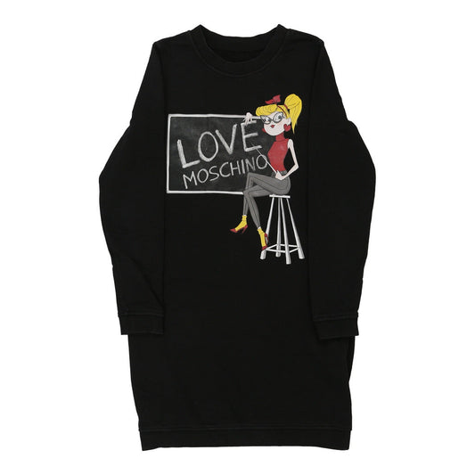 Vintage Love Moschino Graphic Sweatshirt Dress - Medium Black Cotton Blend