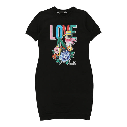 Vintage Love Moschino Graphic Sweatshirt Dress - Small Black Cotton Blend