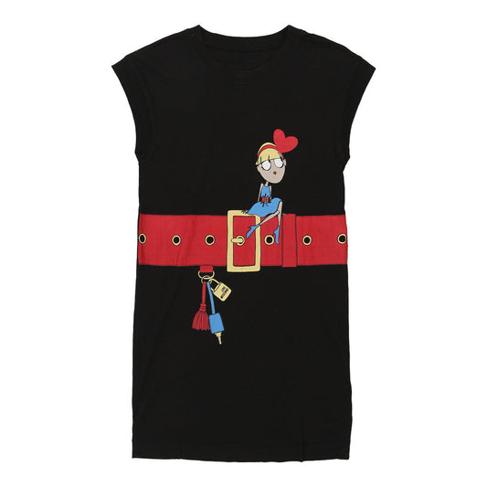 Vintage Love Moschino Graphic T-Shirt Dress - Small Black Cotton Blend