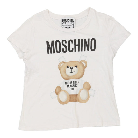 Vintage Moschino Graphic T-Shirt - Small White Cotton