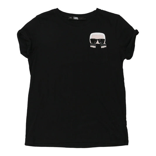 Vintage Karl Lagerfeld Graphic T-Shirt - Large Black Cotton
