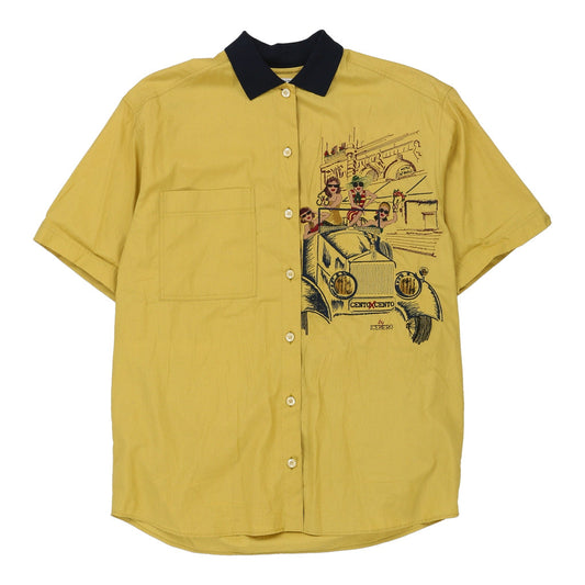 Vintage Cento By Iceberg Embroidered Short Sleeve Shirt - Large Yellow Cotton
