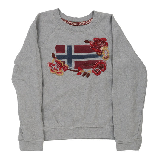 Vintage Napapijri Graphic Sweatshirt - Small Grey Cotton Blend