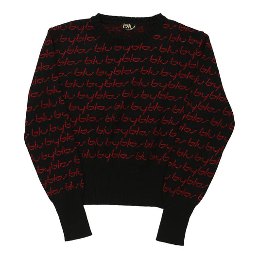 Vintage Blu Byblos Cropped Jumper - Small Black Wool Blend