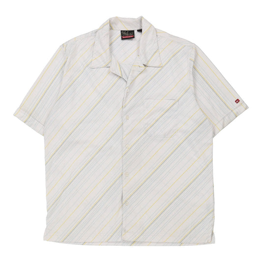 Vintage Quiksilver Striped Short Sleeve Shirt - Large White Cotton