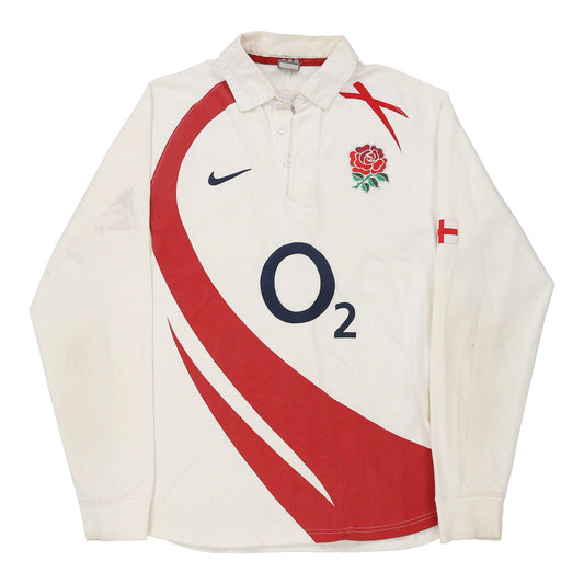 Vintage England Nike Rugby Shirt - Large White Cotton