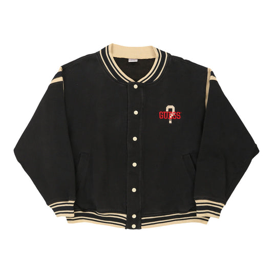 Vintage Guess Spellout Baseball Jacket - XL Black Cotton Blend