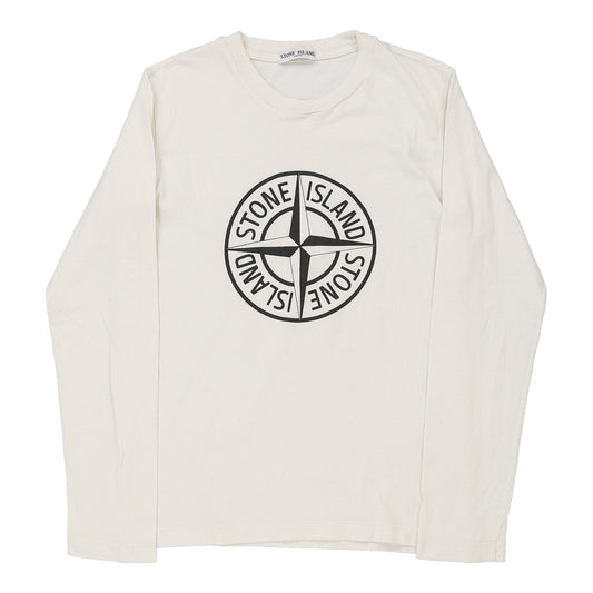 Vintage Age 12 Stone Island Graphic Long Sleeve T-Shirt - Medium White Cotton Blend