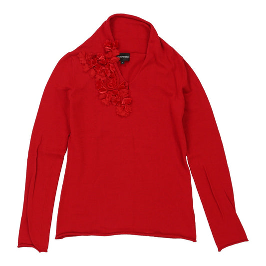 Vintage Emporio Armani Floral Jumper - Medium Red Wool