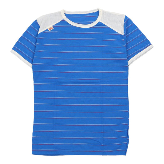 Vintage 1980's Unbranded Striped T-Shirt - Medium Blue Cotton