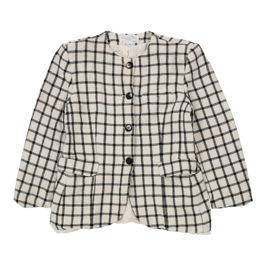 Vintage Christian Dior Checked Blazer - Small Cream Virgin Wool