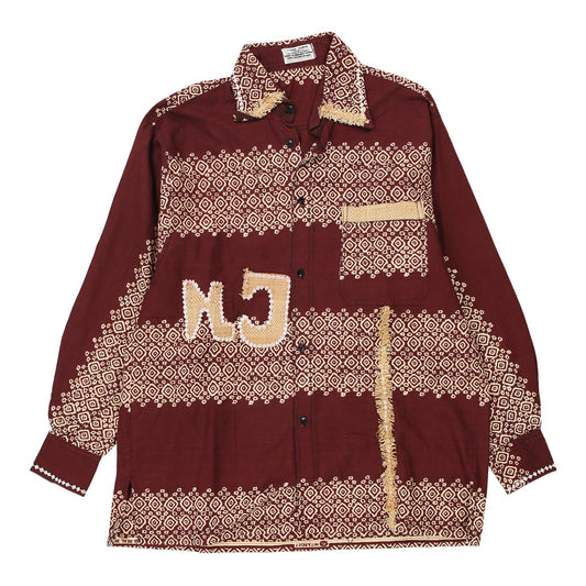 Vintage Unbranded Patterned Shirt - 2XL Burgundy Cotton