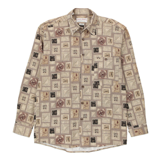 Vintage Casa Moda Patterned Shirt - Medium Beige Cotton