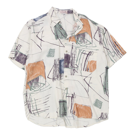 Vintage Le Bassett Patterned Shirt - Medium White Cotton