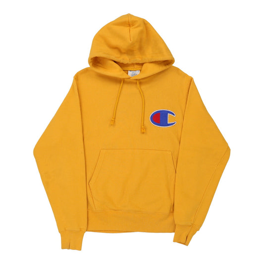 Vintage Reverse Weave Champion Hoodie - Small Yellow Cotton Blend