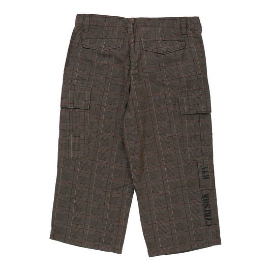 Vintage 3/4 Length Unbranded Checked Cargo Shorts - 36W UK 18 Brown Cotton