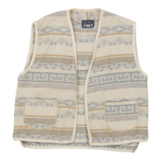 Vintage Joy Blue Striped Waistcoat - Medium Beige Wool