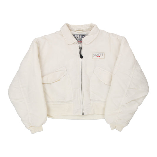 Vintage Scott Cropped Bomber Jacket - Medium White Polyester