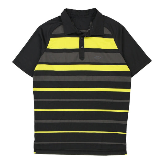 Vintage Oakley Striped Polo Shirt - Medium Black Polyester