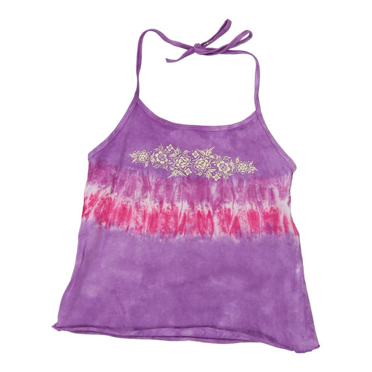 Vintage Age 16 Xle Tie-Dye Halterneck Top - Large Purple Cotton