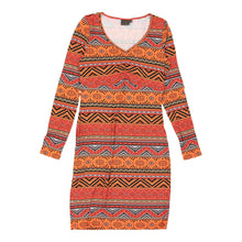  Rainbow V-neck Midi Dress - Medium Orange Cotton Blend - Thrifted.com