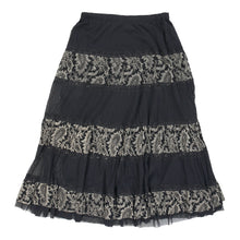  Bose Belking Striped Maxi Skirt - 28W UK 8 Black Polyester Blend - Thrifted.com