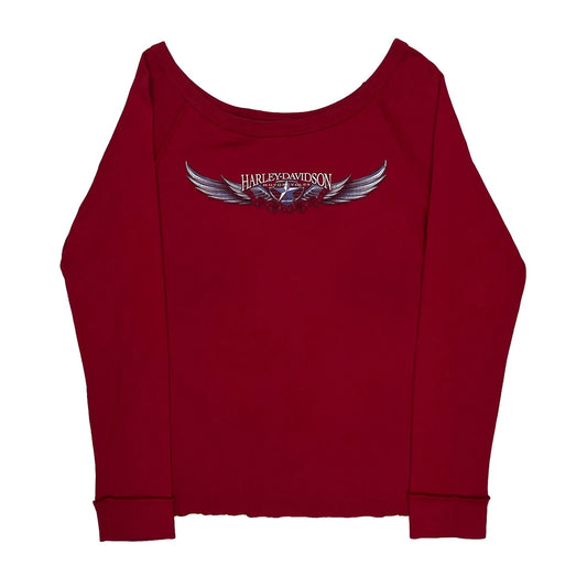 Detroit Harley Davidson Graphic Long Sleeve T-Shirt - XL Red Cotton