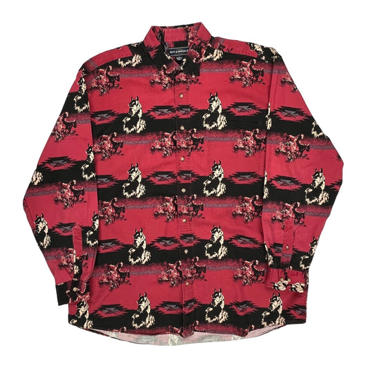 Bit & Bridle Tall Patterned Shirt - XL Red Cotton